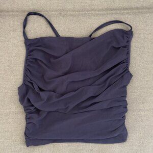 Blue Cowl Neck Criss Cross Back Top